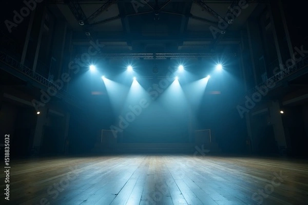Obraz Empty Concert Hall with Dramatic Blue Stage Lighting