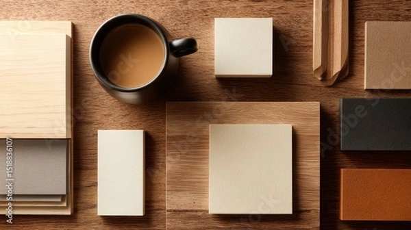 Obraz Wooden desk with neatly arranged stationery, a minimalist workspace for focused productivity
