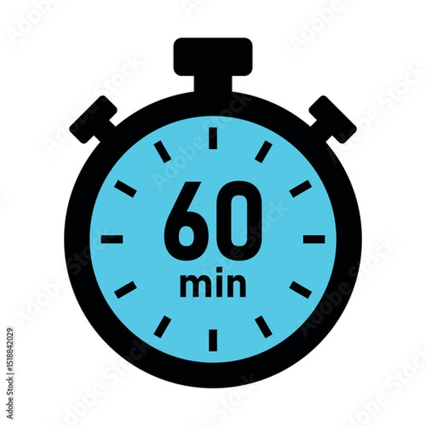 Fototapeta 60 minutes timer icon. stopwatch icon with 60 minutes timer. clock face timer icon. countdown sign for app, ui and website. time management symbol. vector illustration on transparent background.