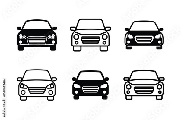 Fototapeta Car Front View Silhouette and Outline Icon Set