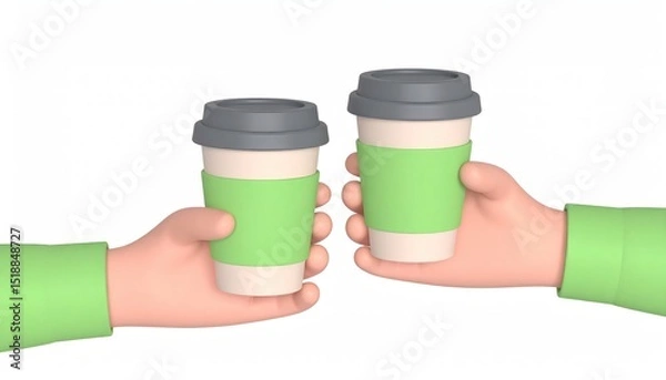 Obraz Friendly Cartoon Hands Sharing Coffee: A Delightful 3D Render