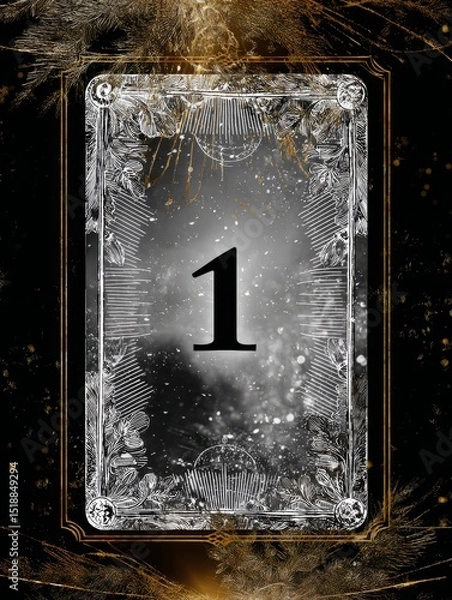 Fototapeta A black and white card with a gold border and the number 1 on it