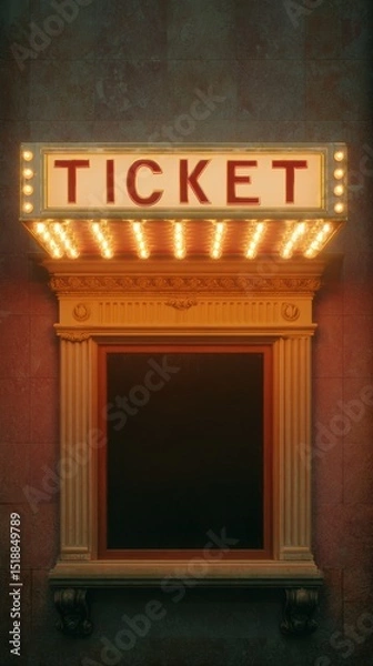 Fototapeta Illuminated Ticket Booth Marquee with Vintage Theater Architecture for Entertainment Venues and Performing Arts Commercial Marketing Concepts