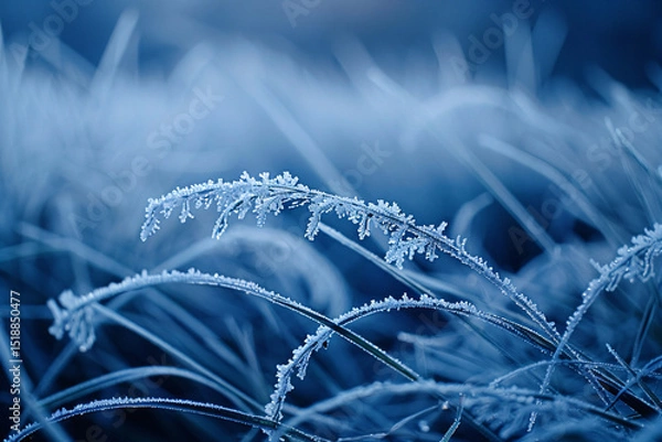 Fototapeta a close up of frost covered grass with a blue background