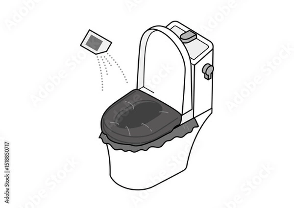 Obraz 凝固剤を振りかけている簡易トイレのイラスト