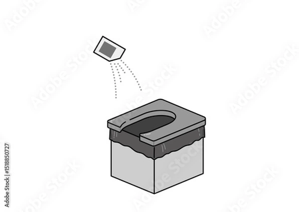 Obraz 凝固剤を振りかけている簡易トイレのイラスト