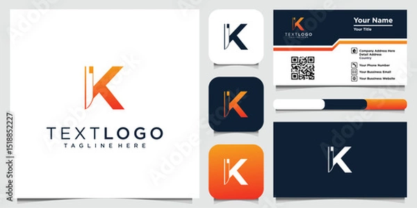 Obraz Abstract letter K logo design with business card and rounded icon sets