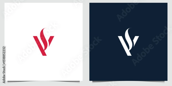Obraz Minimalist letter V logo design with flame concept on white and dark blue backgrounds