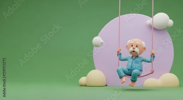 Fototapeta Child on swing in dreamy cloud circle background