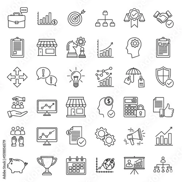 Fototapeta Business and finance icons illustration featuring line art icon set representing growth strategy and concepts