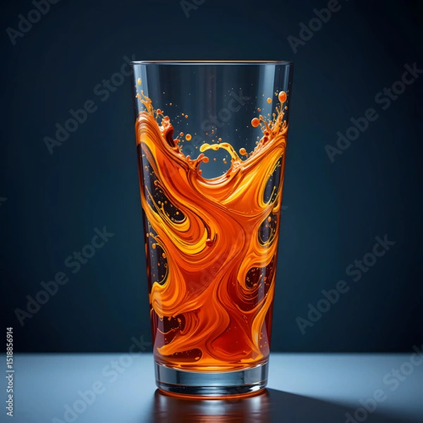 Fototapeta Dynamic Orange Yellow Liquid Vortex Swirl in Glass