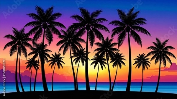 Obraz palm trees at sunset