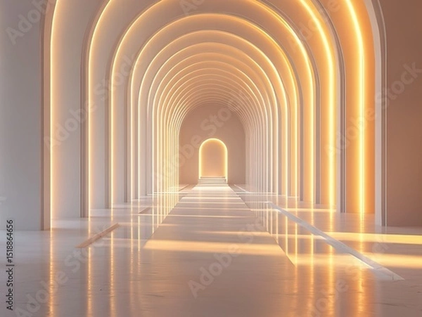Fototapeta Minimalist white geometric background with symmetrical light-shadow lines: futuristic tech aesthetic for product displays, architectural visualization, or interior design