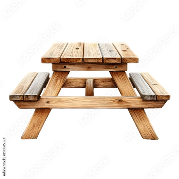 Fototapeta A rustic wooden picnic table ideal for outdoor gatherings and leisure activities in a natural setting.