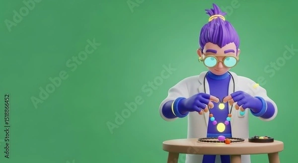 Fototapeta Mad scientist working on experiment at table