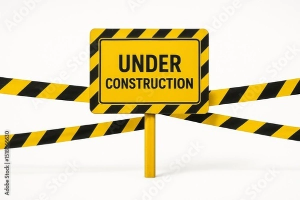 Fototapeta A yellow under construction sign with black stripes, a visual metaphor for potential change.