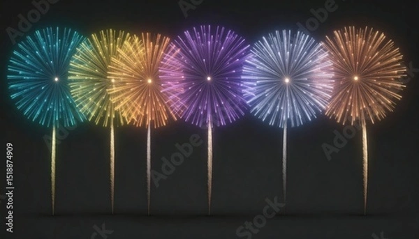 Fototapeta Vibrant Fireworks Display In Explosive Burst Against Dark Backdrop with Colorful Gradient Lighting