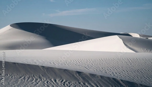 Fototapeta White Sand Dunes Under Blue Sky With Long Shadows and Textured Surfaces in a Desert Landscape
