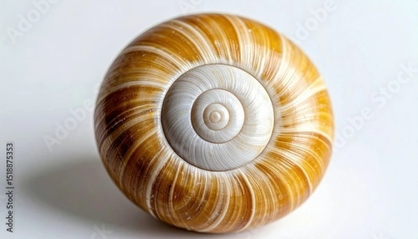 Fototapeta Detailed Close-Up Of A Snail Shell Displaying Intricate Spiral Pattern And Natural Texture Against White Background