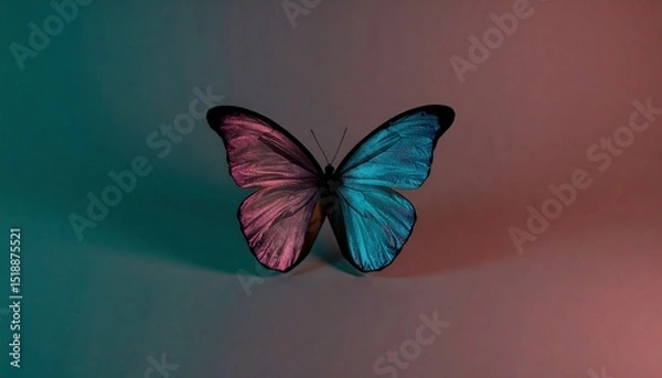 Fototapeta Digital Illustration Of A Butterfly With Gradient Wings Displaying Motion Against Two-Tone Background