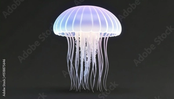 Fototapeta Glowing Jellyfish Digital Rendering with Gradient Color Palette and Flowing Tentacles on Dark Background