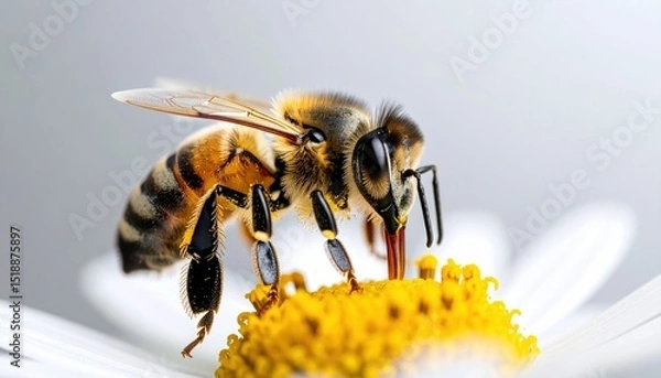 Fototapeta Macro Shot Of Bee Antennae Touching A Flower Petal With Soft Bokeh Background