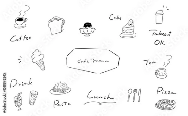 Obraz カフェメニューイラストセット-線画｜Cafe Menu Illustration Set – Line Art