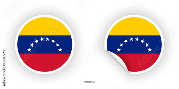 Obraz Venezuela flag sticker in a circular shape and a peeled circle shape on a white background. Circular icon of the Venezuela flag.
