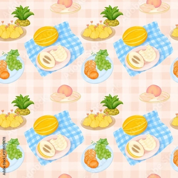 Obraz Tropical Picnic Seamless Pattern with Fruits