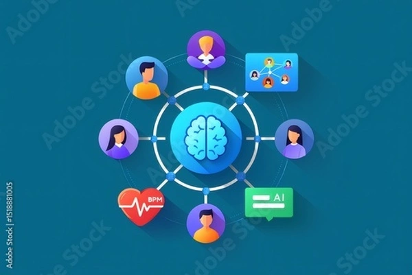 Fototapeta AI-Powered Healthcare Network Connecting Patients, Doctors, and Data for Enhanced Care