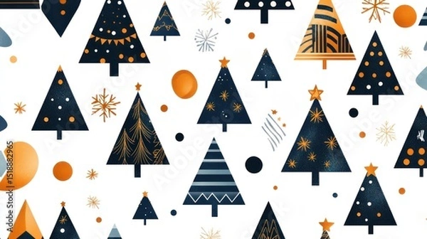 Obraz Elegant Navy Blue and Gold Christmas Tree Pattern