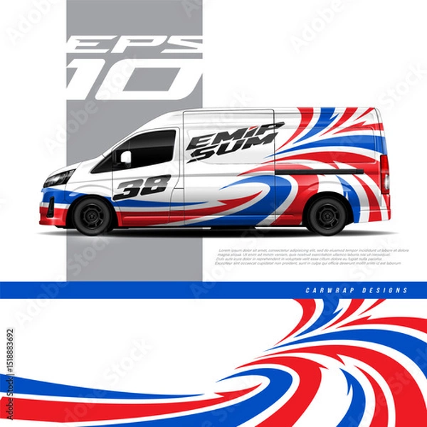 Fototapeta Car wrap decal designs. Abstract american flag and sport background for racing livery or daily use car vinyl sticker. Full vector eps 10.