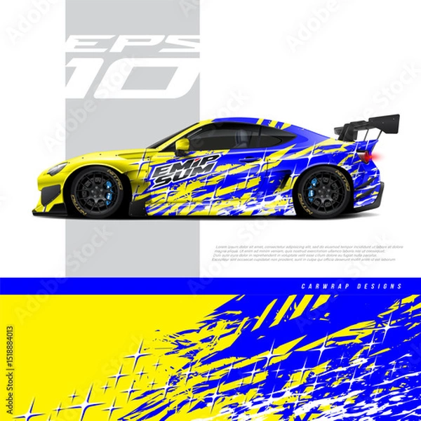Fototapeta Car wrap decal designs. Abstract sport background for racing livery or daily use car vinyl sticker. Full vector eps 10.