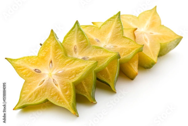 Obraz Golden star fruit slices arranged on clean white background