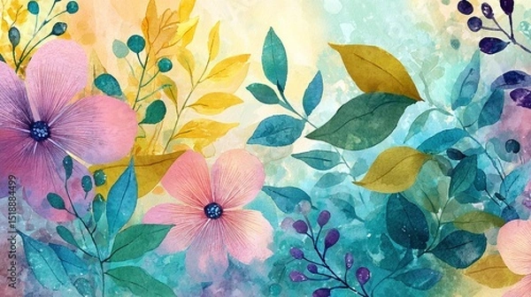 Obraz Flowers watercolor illustration and watercolor painting, Nature-inspired watercolor floral background with texture,.an abstract nature inspired design. High quality