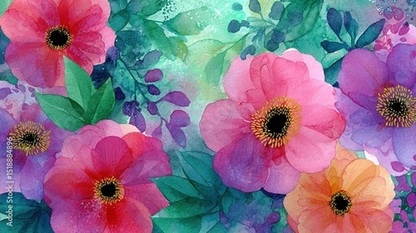 Obraz Flowers watercolor illustration and watercolor painting, Nature-inspired watercolor floral background with texture,.an abstract nature inspired design. High quality