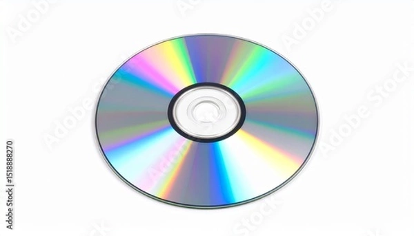Obraz Compact disc with rainbow reflection on white background, optical data storage media