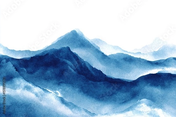 Obraz abstract indigo light blue watercolor waves mountains on white background. High quality