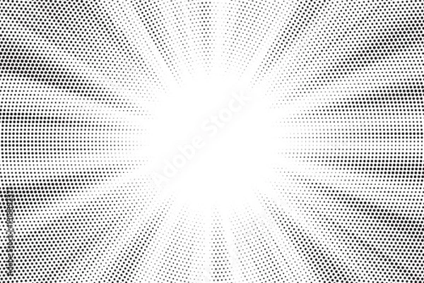 Fototapeta Halftone texture dot radial background, cartoon comic retro pop art dot border, halftone shadow