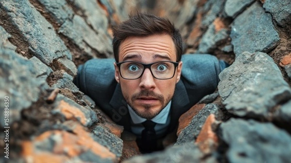 Obraz Man trapped in a hole, looking surprised