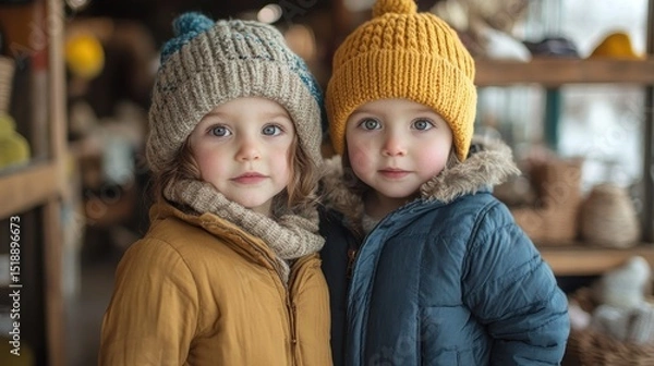 Obraz Two children in winter hats and coats