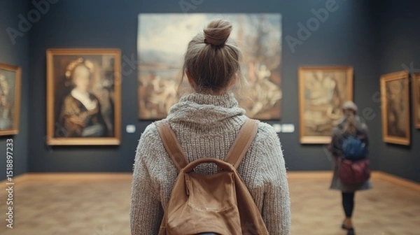 Obraz Woman admiring art in museum