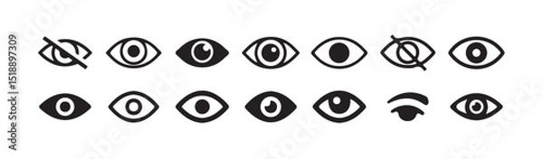 Fototapeta Eye icon set. Eyesight symbol. Hide and show password icons. Eyes open and closed vector icons. Eyes related line icons. View and eye vector linear icon set.vector illustration eps 10.