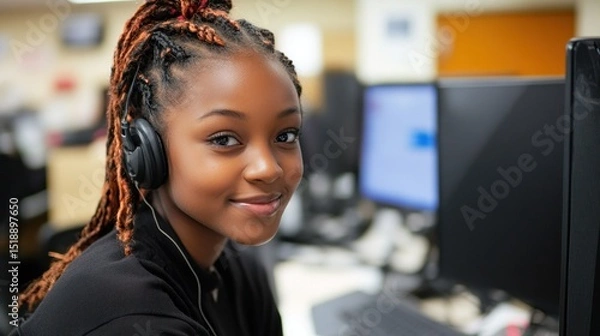Obraz Young woman working at a computer