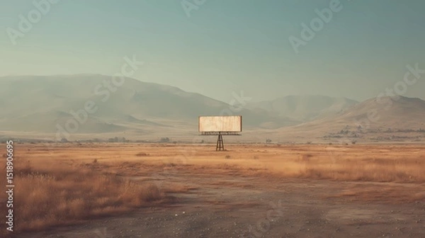 Fototapeta Solitary billboard structure in minimalist setting, ideal for showcasing branding, public messaging, or design layouts.