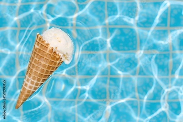 Fototapeta Melting Ice Cream Cone in Swimming Pool Water