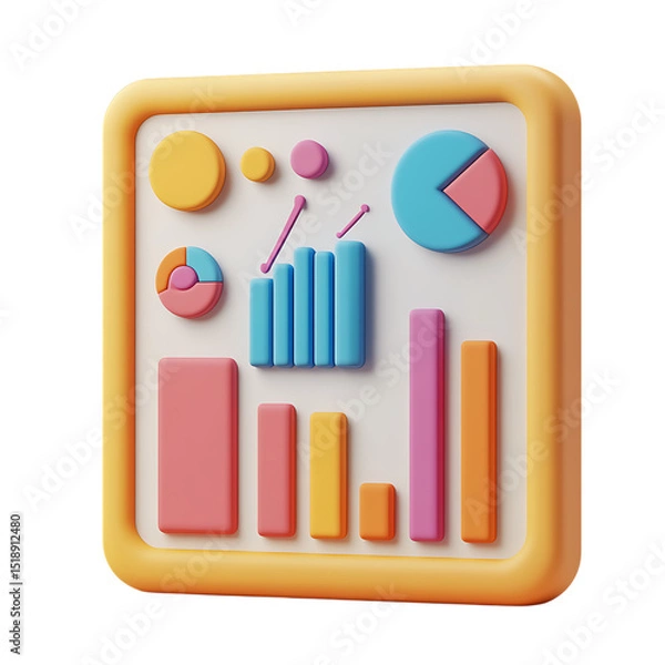 Fototapeta PNG 3D Colorful Data Charts Business Analytics  Financial Reporting Visualization against transparent Background