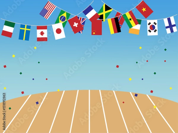 Fototapeta 国旗がなびく運動会の背景