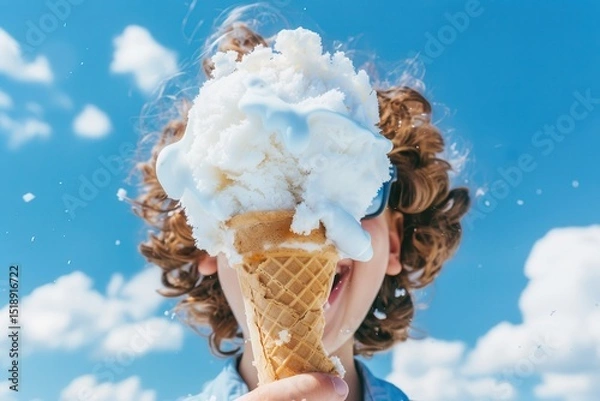 Fototapeta Summer Indulgence: Boy with Overloaded Ice Cream Cone
