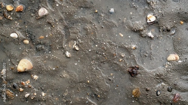 Fototapeta Seashells on Mudflat: Coastal Texture